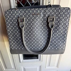 Nine West Gray Patterned Satchel with Chain-Accent Straps NWOT